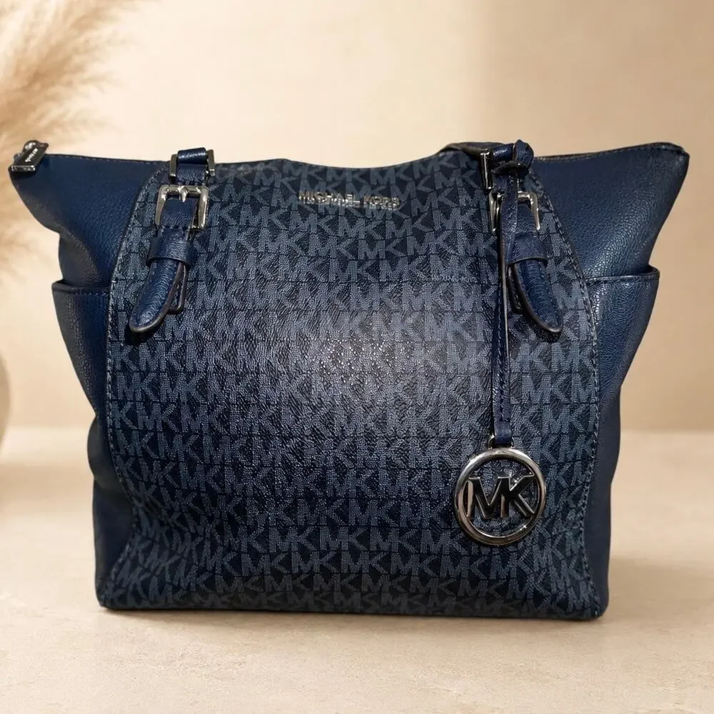 Michael Kors Jet Set Travel Navy Signature MK Logo Tote Bag
